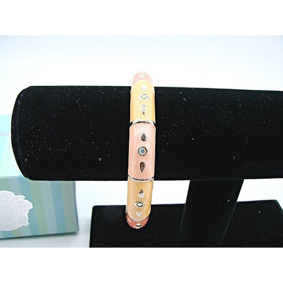 NEW Peach Sorbet Silver Enamel Rhinestone Magnetic Bangle Bracelet Original Box - Picture 11 of 12